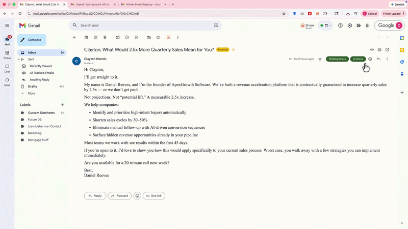 AI-written email detected by MailLens